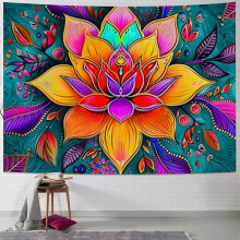 Colorful Mandala Tapestry – Bohemian Wall Hanging, Indian Lotus Flower Decor, 60x50in Flannel Beach Blanket for Living Room, Dorm & Bedroom