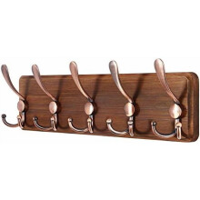 Porte-manteau mural rustique en pin avec 5 crochets triples, entraxe de 40,6 cm (16 pouces), style ferme, pour suspendre sacs à dos, vestes et