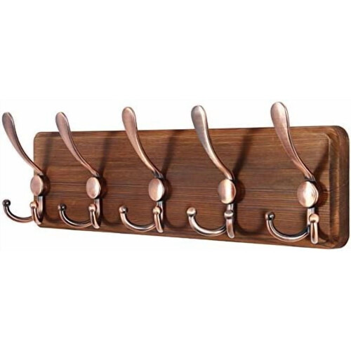 Perchero de pared rústico de pino con 10 ganchos triples.