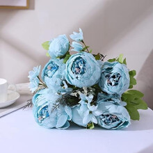 Artificial Peony Silk Flowers Fake Flowers Vintage Wedding Home Decoration,Pack of 1 (Spring Blue)