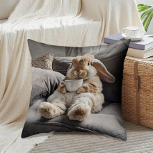 Housse de coussin décorative lapin mignon 45 x 45 cm, lavable, fermeture éclair invisible, décoration intérieure/extérieure — parfaite pour