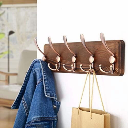 Perchero de pared rústico de pino con 10 ganchos triples. 1