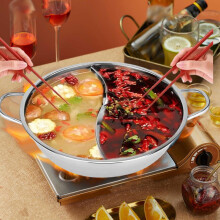 Olla para hot pot dividida, olla china de doble cara con separador, olla de acero inoxidable para shabu-shabu, ideal para camping, reuniones