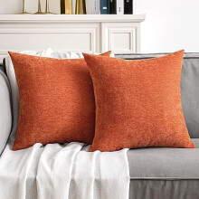 Fundas de almohada de chenilla color naranja quemado, 45 x 45 cm (paquete de 2)