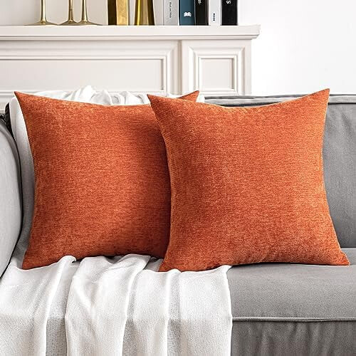 Capas de almofada em chenille cor laranja queimado, 45x45cm (pacote com 2)