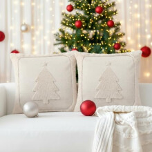 Housses de coussin décoratives de Noël 45 x 45 cm, lot de 2, en fausse fourrure douce et pelucheuse, beige, pour canapé, fauteuil ou salon