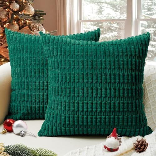 Fundas de almohada de pana de 45 x 45 cm, juego de 4, rayas estilo boho.