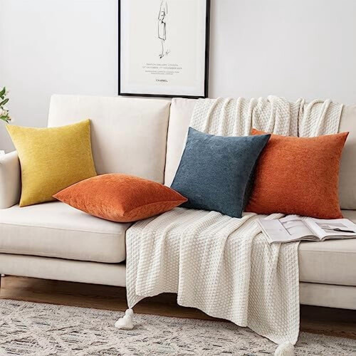 Capas de almofada em chenille cor laranja queimado, 45x45cm (pacote com 2) 2