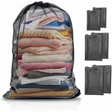 3-delige set waszakken van mesh, 24x35 inch, zwart