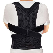 Verstelbare houdingscorrector voor dames en heren, ondersteunende band voor boven- en onderrug, nek- en schoudertrainer (XXXL, zwart)