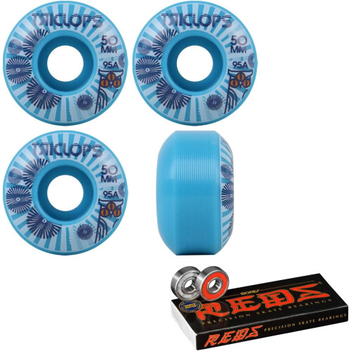 Τροχοί Skateboard Triclops Burst50mm95A Μπλε με Ρουλεμάν Bones Red