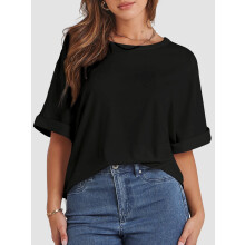 T-shirts oversize pour femmes, manches courtes, col rond, hauts d'été décontractés et amples, vêtements tendance