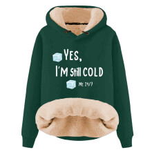 Női meleg kapucnis pulóver YES I'm Cold ME247 nyomtatott, kényelmes téli pulóver, lezser hosszú ujjú felső, vicces pulóverek