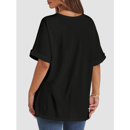 Γυναικεία oversized μπλουζάκια με κοντό μανίκι και στρογγυλή λαιμόκοψη, καλοκαιρινά 1