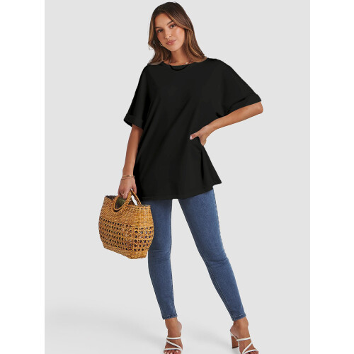 Γυναικεία oversized μπλουζάκια με κοντό μανίκι και στρογγυλή λαιμόκοψη, καλοκαιρινά 2