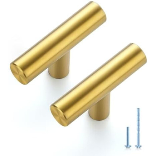 T-formade skåphandtag i borstad mässing, 5-pack, 127 mm