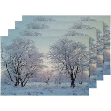 Tischsets mit winterlichen, schneebedeckten Bäumen, weißen Zweigen und hellem Himmel, Leinen-Jute-Mischgewebe, waschbar, wärmeisolierend, 30 x 45