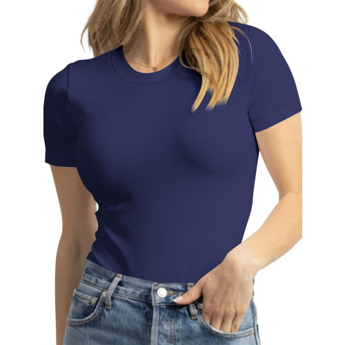 Dame Basic Solid Active Blød Kortærmet Top med Rund Hals 2
