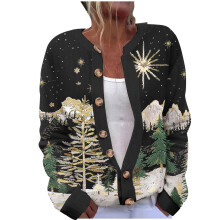 Festlicher Weihnachtscardigan für Damen, langärmeliges Strickoberteil mit Print, offene Strickjacke mit Knopfleiste, Größen S–5XL, passend zu