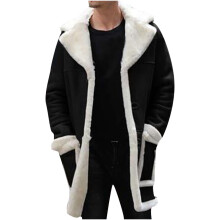 Lange herenjas met lange mouwen en shearlingvoering, reverskraag, effen kleur, losse pasvorm, winterjas met omgeslagen mouwen, warmhoudend,