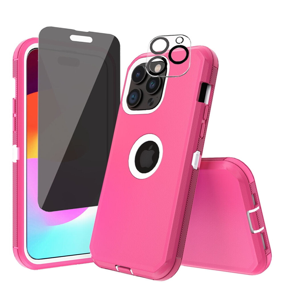 Xhy Iphone 15 Pro Max Case With Privacy Screen, Lens Protector & Military-Grade Armor – Rose + Red/White 9180479024446