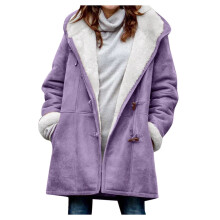 Dámská zimní parka s kapucí a podšívkou ze sherpa materiálu, dlouhý kabát z imitace semiše, klasický střih, teplý svrchní oděv,
