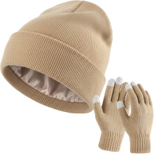 Sraith Beanie agus Lámhainní Scáileáin Tadhaill do Mhná Fir Hata Cniotáilte Geimhridh Unisex Caipín Cloigeann Lámhainní Te le Líneáil