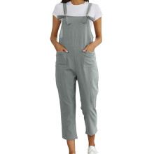 Damjeans i tvättat linne, överaller, casual, jumpsuits i rivet linne, sparkar, jumpsuit, dam, grå
