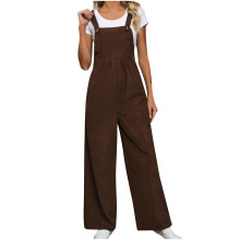 lulshou Jumpsuits för kvinnor, Maillard Solid Corduroy långbyxor med bakband och fickor för kvinnor, Jumpsuits, Sparkdräkter och overaller, Kaffe