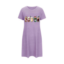 Plusstorlek Dam Jul Söt Mönstrad Nattplagg Kortärmade Rund Hals Kort Klänning Mjuk Polyester Spandex S-2XL För Hemma/Lounge