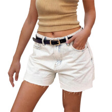 Shorts jeans femininos da moda - Shorts jeans de cintura alta e modelagem solta com botão para o verão.