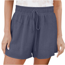 Calças largas femininas, shorts femininos casuais de cor sólida, pernas largas, cintura alta e amarração.