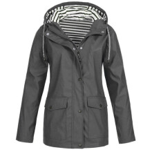 UTTOASFAY Jas Dames Effen Regenjas Outdoor Plus Size Waterdichte Regenjas met Capuchon Winddicht Grijs 10 (M)