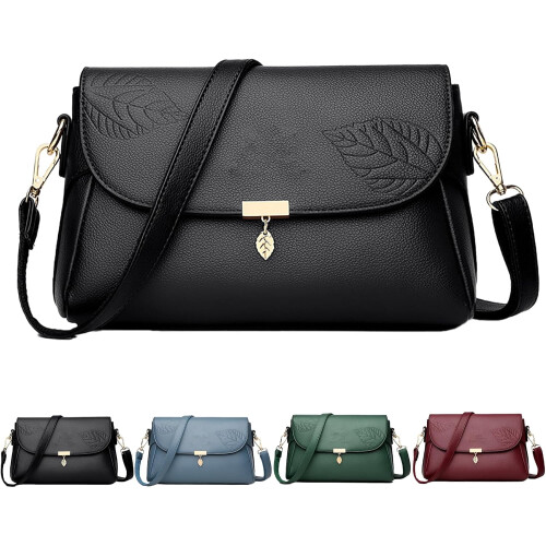 Bolsa transversal feminina em couro PU com vários compartimentos