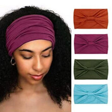 4er-Pack breite Stirnbänder für Damen, schwarzes Kopftuch, Boho-Stil, afrikanischer Yoga-Turban, einfarbig