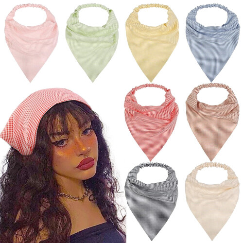 Conjunto de 8 lenços de cabelo elásticos e antiderrapantes para mulheres e meninas, estilo boho, com formato triangular.