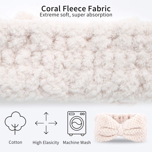 3-pack spa-hårband i mikrofiber med fluga för kvinnor, vit, grå, rosa 2