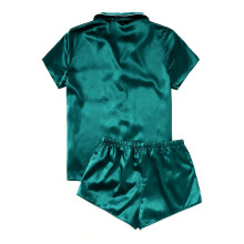 Damespyjama's, satijnen, casual pyjama met knoopjes, groene BS