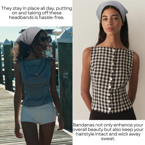 Conjunto de 8 lenços de cabelo elásticos e antiderrapantes para mulheres e meninas, estilo boho, com formato triangular. 2