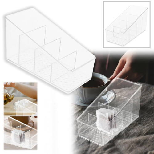 Scatola organizer in plastica trasparente per bustine di tè – Compatibile con bustine di tè, condimenti per caffè e bustine di zucchero – 2