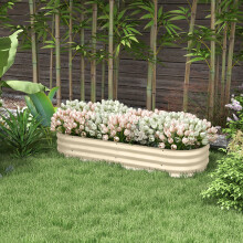 Outsunny Galvanised Raised Garden Bed with Safety Edging, Cream White