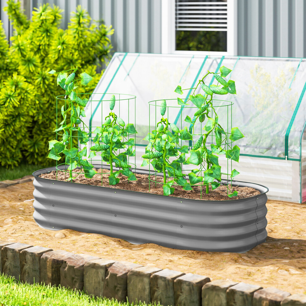 Outsunny Galvanised Raised Garden Bed Planter Box With Safety Edging Silver