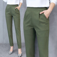 Pantaloni eleganti da donna a vita alta, gamba dritta, pantaloni da completo, casual da lavoro, elasticizzati, modello harem con tasche, verde