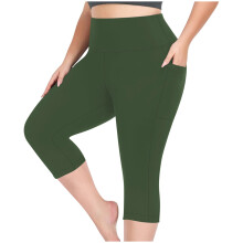 Calça Capri de Yoga Plus Size Feminina 7/8 – Cintura Alta, Secagem Rápida, Absorção de Umidade, Compressão Abdominal, Bolsos, Ideal para