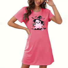Plus Size Women's Halloween Sleepwear Double-Sided Fleece Pajama Dresses S-2XL Soft Comfortable Home Wear with Stretch