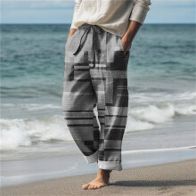 Herre Linbukser Sommer Strand Snor Elastisk Midje Mønster Fargeblokk Geometrisk Pustende Myk Ferie Trendy Mikrobukser Grå