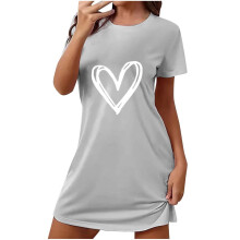 Damska piżama z krótkim rękawem i nadrukiem w serca w dużym rozmiarze | Okrągły dekolt, poliester, spandex, odzież domowa, rozmiar S-2XL,