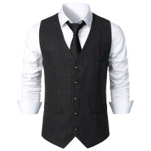 Colete masculino formal, sem mangas, clássico, com botões, para ternos sociais, cinza escuro.