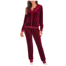 Sweatsuit For Women 2 Pieces Set Velvet Home And Outdoor Set Autumn Winter Long Sleeve Coat Pants Homewear Set Athletic Set,Burgundy
