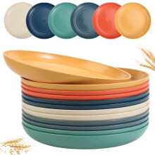 Lot de 12 assiettes légères de 15 cm en paille de blé, compatibles micro-ondes et lave-vaisselle, sans BPA, saines et incassables.